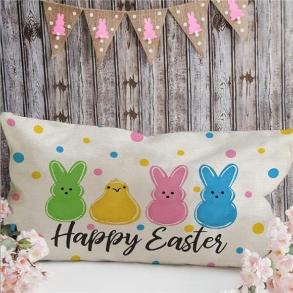 Easter Decorative Throw Pillow Cover Accent Case Farmhouse Cottage Spring Decor - Picture 1 of 6